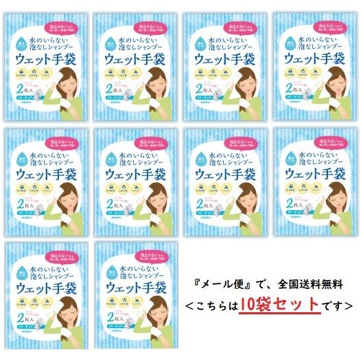 現品限り一斉値下げ 四国紙販売 水のいらない泡なしシャンプー ウェット手袋 10袋セット メール便対象品 防災 災害 避難所 入院 在宅介護 アウトドア 汗拭き 長期保存 保清