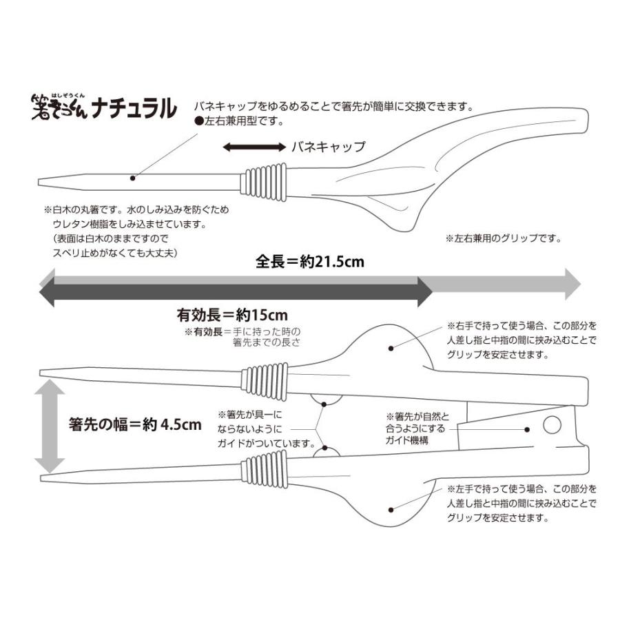 箸ぞうくん ナチュラル N-1 ウインド 左右兼用 交換用箸先5膳付 食事