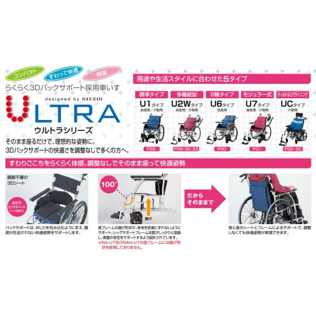 日進医療器 自走用車椅子 NA-U7 エアタイヤ インディゴ/ワイン 座幅