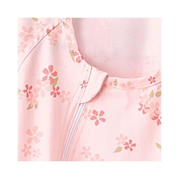 介護つなぎ服 前開き 403420 Lサイズ ピンク さくら柄 フットマーク