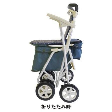 ◎使用感少　ウィズワン ヘルスバッグ MB シルバーカー 折りたたみ 歩行補助 ウィズワン シルバーカー ヘルスバッグMB 花柄紺 HBMB-FNB コンパクト