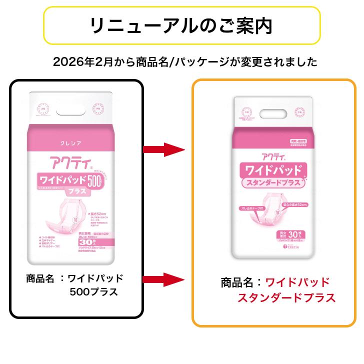 アクティ ワイドパッド スタンダードプラス 30枚×6袋(ケース販売) 尿漏れパッド 日本製紙クレシア 4901750847333 84733 | アクティ | 01