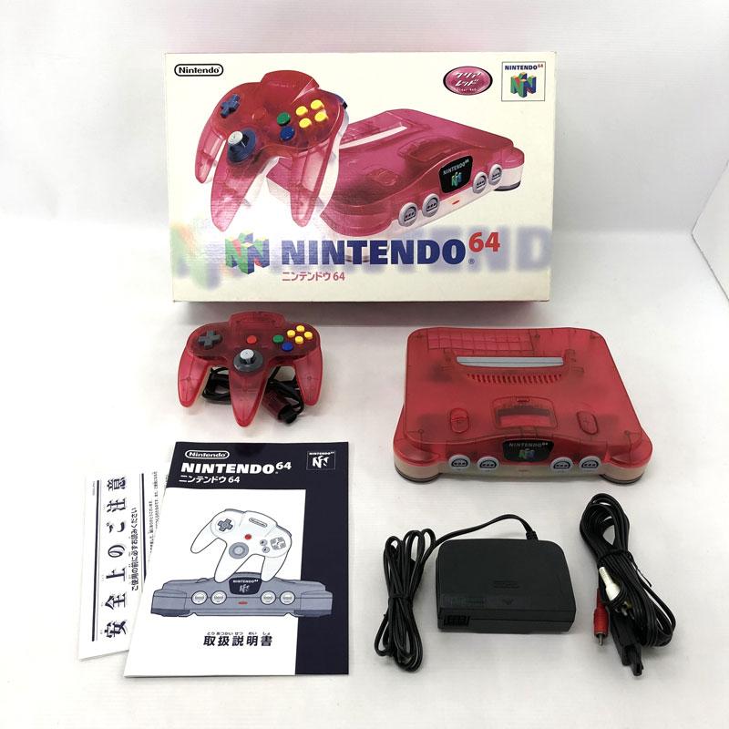 ジャンク扱い》《レトロ》ニンテンドウ64 クリアレッド AVケーブル付