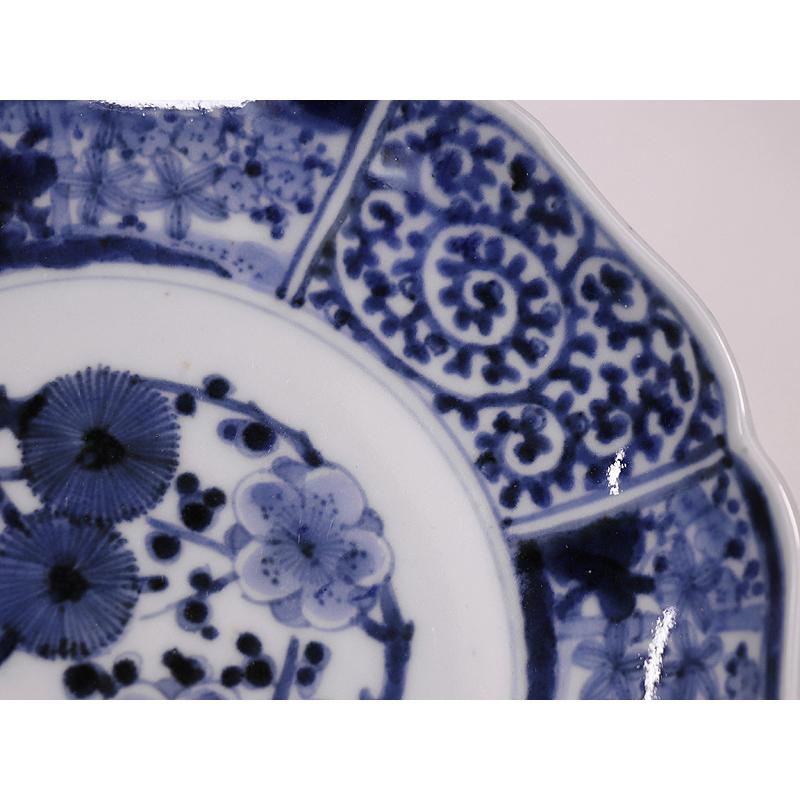 古伊万里 輪花形皿 江戸時代中期-後期 染付松竹梅蛸唐草文 二客