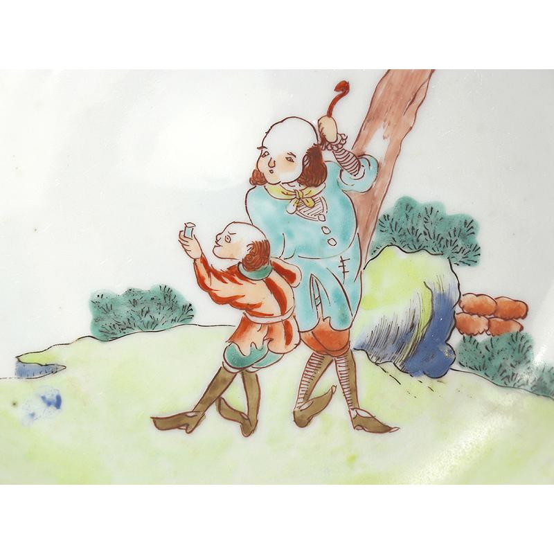 古伊万里 皿 江戸時代中-後期 色絵樹下紅毛人 南蛮人文 N72 古伊万里 皿 江戸時代中-後期 色絵樹下紅毛人 南蛮人文 N72