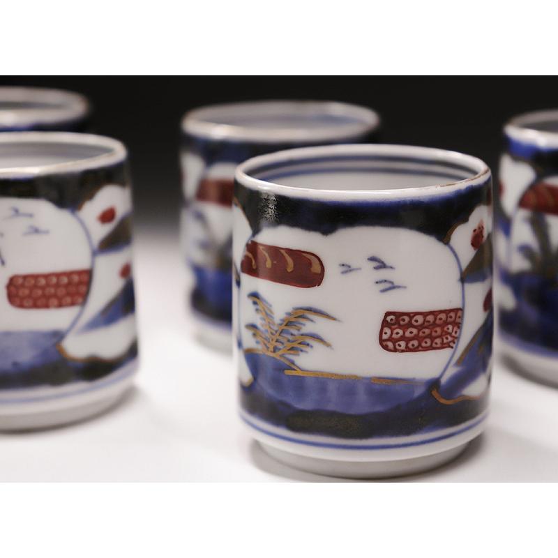 古伊万里 覗猪口 江戸時代後期-明治時代 染錦山水雁図 五客