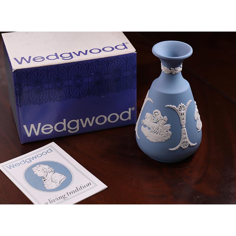 【開】英国王室御用達『ウェッジウッドWedgwood』 ブルージャスパー カメオ ヴァドベース 高さ12.5cm  ST36｜kaikaroman777sp｜14