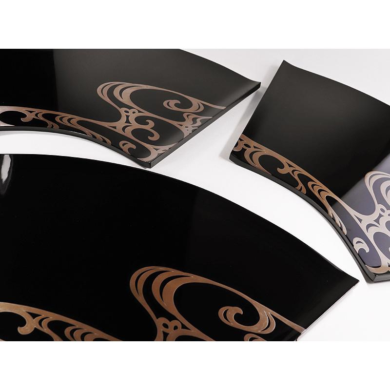 松村建 扇面卓上膳 輪島塗 光琳蒔絵 水 五枚揃 共箱付 SI108