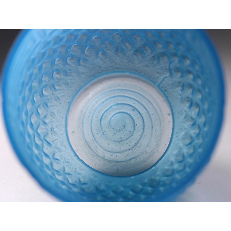 型吹ガラス ぐい呑 猪口 江戸時代後期-明治時代 魚々子雷文 青色