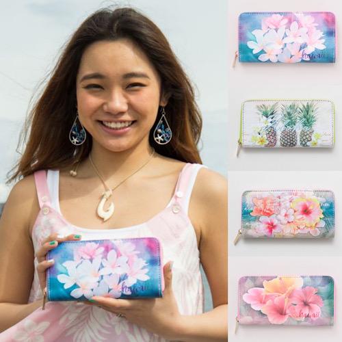 ハワイ直輸入 ハワイアンラウンド長財布 ハイビスカス プルメリア 