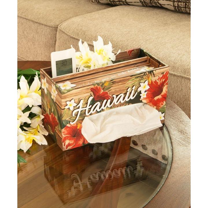 Kahiko ハワイアン 箱型 立体 ティッシュケース リモコン ペン立て