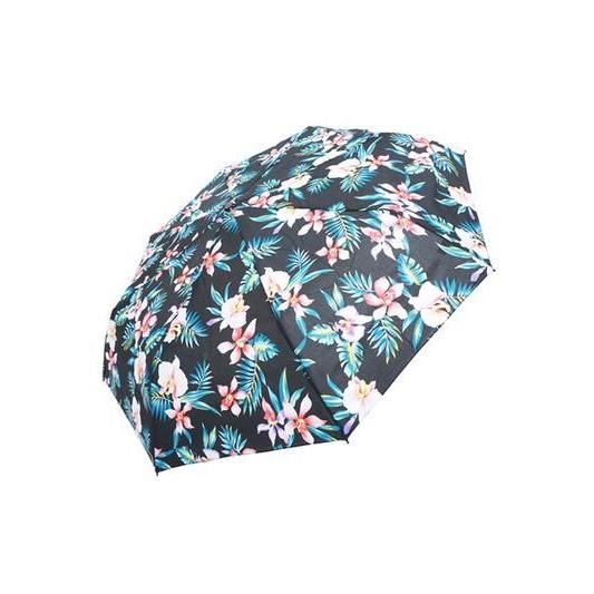 ハワイアン 手動式 折りたたみ傘 アンブレラトロピカル フラワー/ブラック ハワイアン雑貨*ハワイアンインテリア*亀 海亀 雨具 日傘 ハワイ