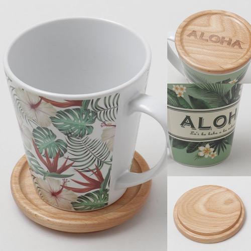 ハワイアン 蓋つき マグカップ ハイビスカス プルメリア柄 マグ