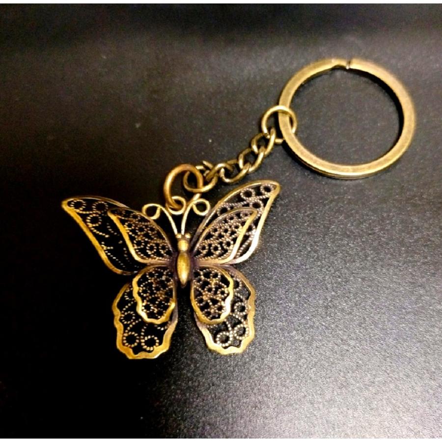 真鍮 チャーム バタフライ キーホルダー ペンダントトップ 蝶
