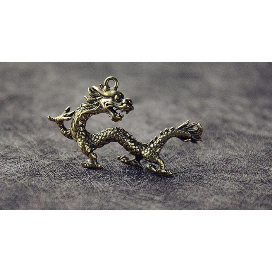 真鍮 龍 キーホルダー 魔除け ドラゴン 風水グッズ 2重リング付き