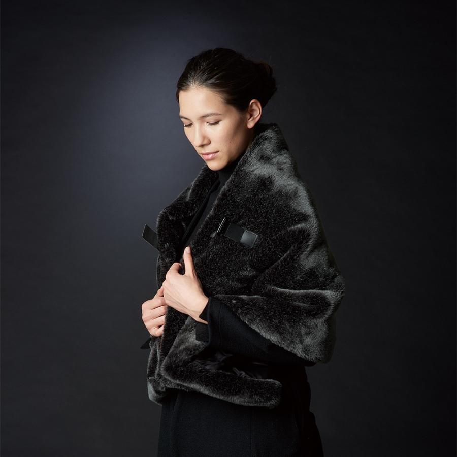 カルドニード エリート】リッチファー・ショール ブラック 羽織り