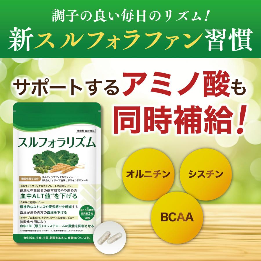 【6袋55%OFF】スルフォラリズム 機能性表示食品 スルフォラファン サプリメント 中高年の高めの肝臓ケア(ALT値) コレステロール 血圧 ストレス 疲労感 6袋(60粒)の画像