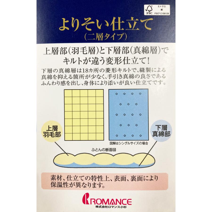 ロマンス小杉 抗菌防臭加工無料 SHIAWASE FUTON 真綿入羽毛肌掛け
