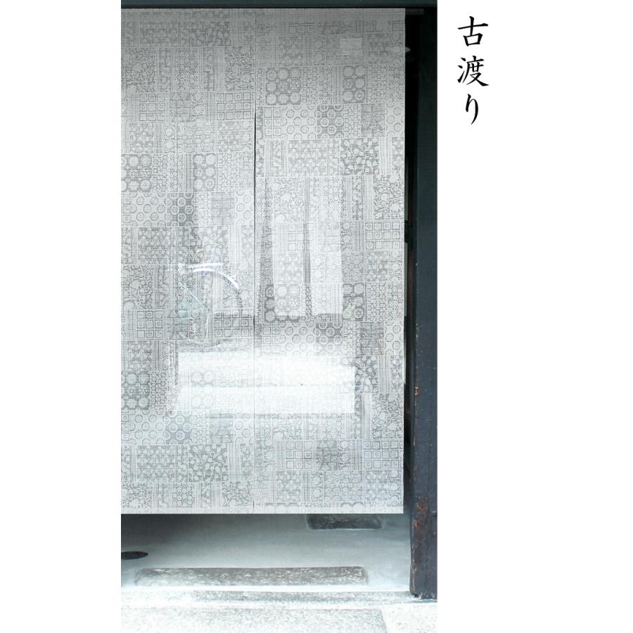白更紗のれん 古渡り パルテノン 88×150cm 万葉舎 京のれん 麻100