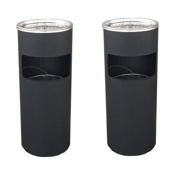 2個セット 屋外灰皿 A-085B 丸型 ブラック 吸い殻入れ 吸殻入れ アッシュトレイ ごみ箱 ゴミ箱付き灰皿 分煙 公共施設 | 