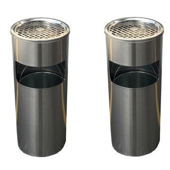 2個セット 屋外灰皿 A-085H 丸型 シルバー 吸い殻入れ 吸殻入れ アッシュトレイ ごみ箱 ゴミ箱付き灰皿 分煙 公共施設 | 