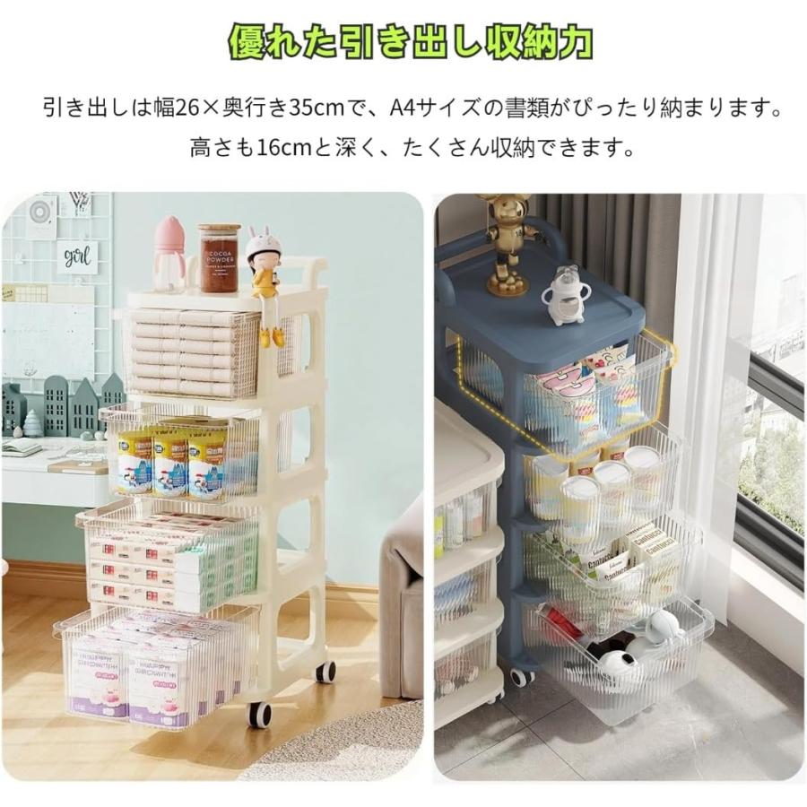 ワゴン 収納ラック キッチンワゴン キャスター付き 引き出し付き 透明