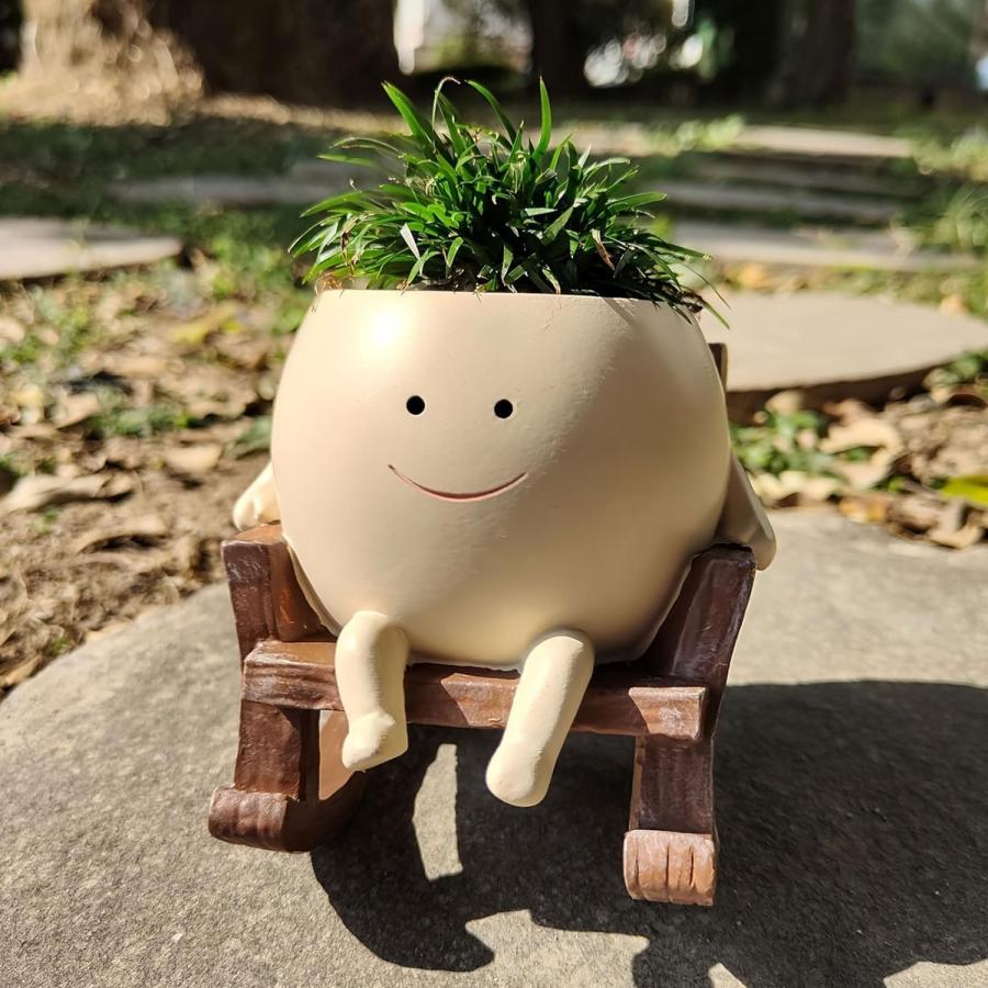 笑顔 植木鉢 かわいい 樹脂製植木鉢 多肉植物の鉢 ユニークな座り心地