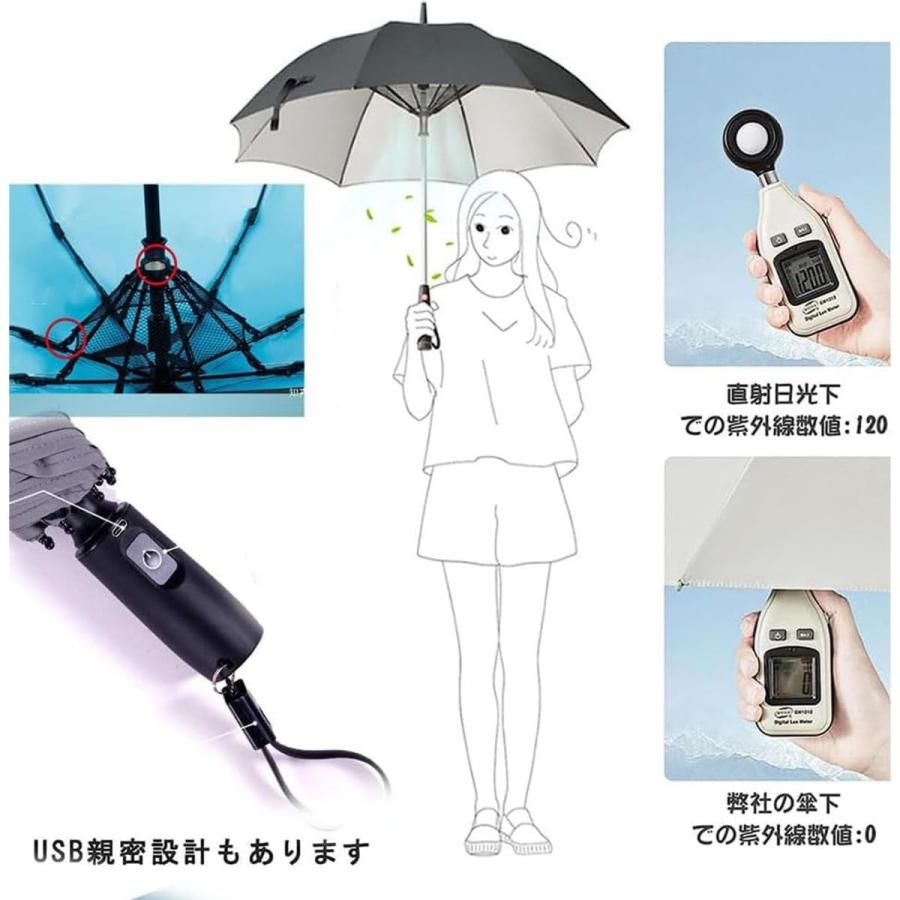 扇風機付き日傘 折りたたみ式雨傘晴雨兼用傘 ファンで涼むゴルフ傘 USB