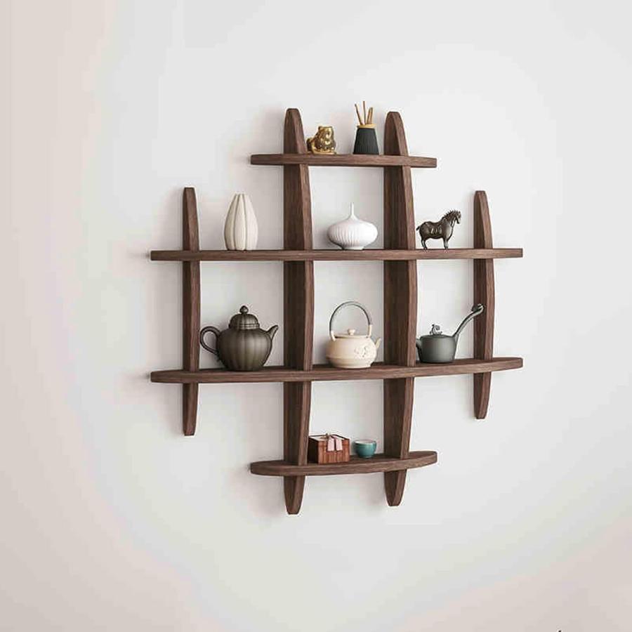 木製 ラック シェルフ 飾り棚 置物台 花台 スツール 家具 シンプル レトロ ウォールシェルフ 壁掛け飾り棚 おしゃれ 木製 壁棚 丸型 珍品棚