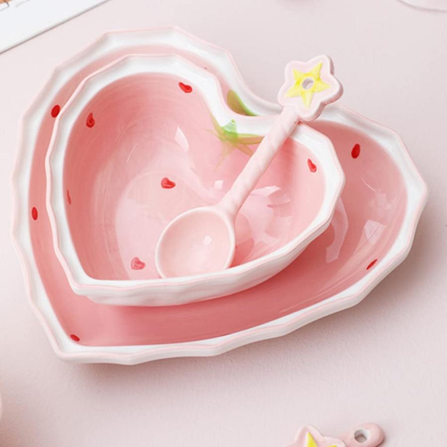 いちご皿 プレート ハート ボウル 陶器 スプーン付き サラダボウル