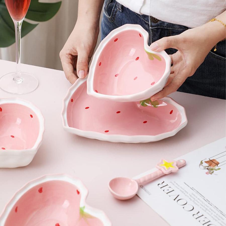 いちご皿 プレート ハート ボウル 陶器 スプーン付き サラダボウル