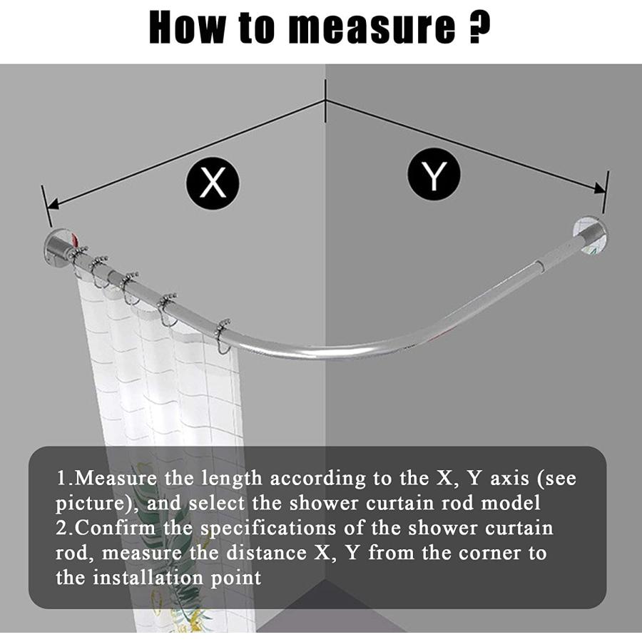 シャワーカーテンレール Shower Curtain Rod L字型 304ステンレス鋼 強力極太タイプ 突っ張り棒 拡張可能なカーブシャワー