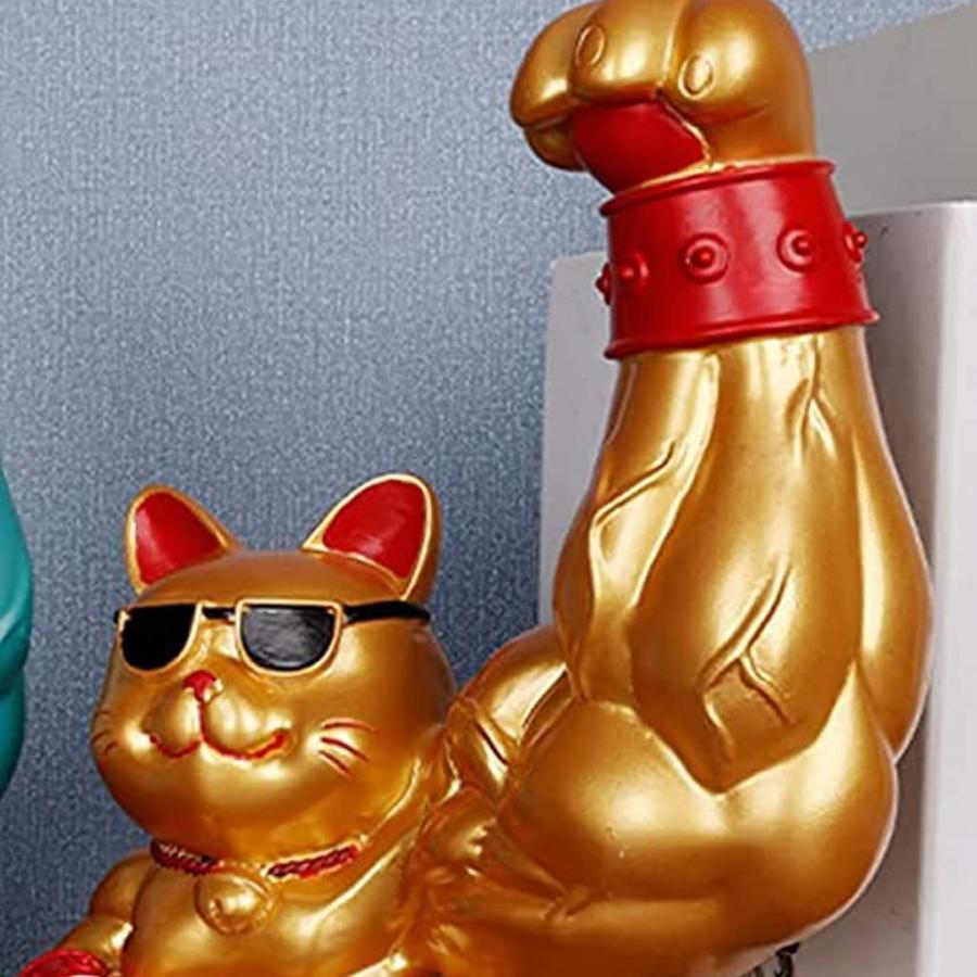 筋肉招き猫 ラッキー猫 置物 ユニコーンアーム 樹脂装飾 強力な筋肉