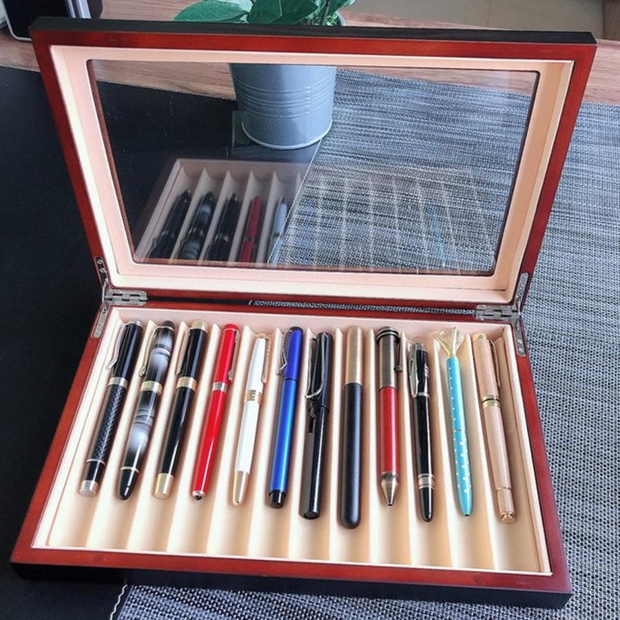 ペン 収納ケース 木製ペンケース 12本用 収納ボックス 万年筆 大容量