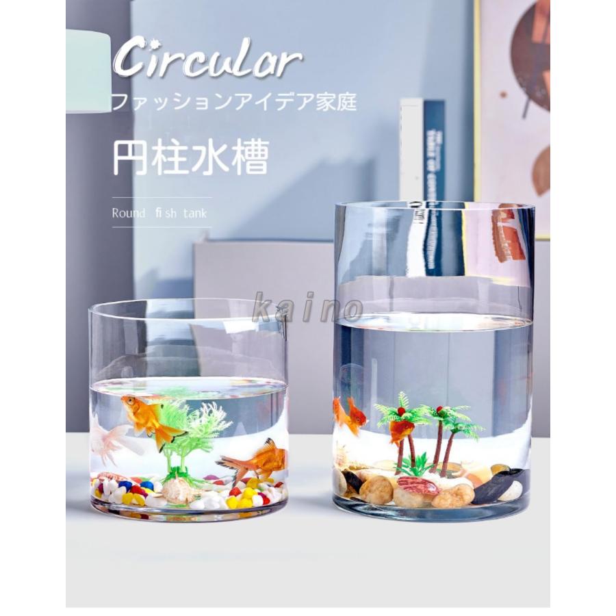 金魚鉢 ミニ魚タンク 水槽 透明花瓶 ガラス製 円筒形の肥厚した円形