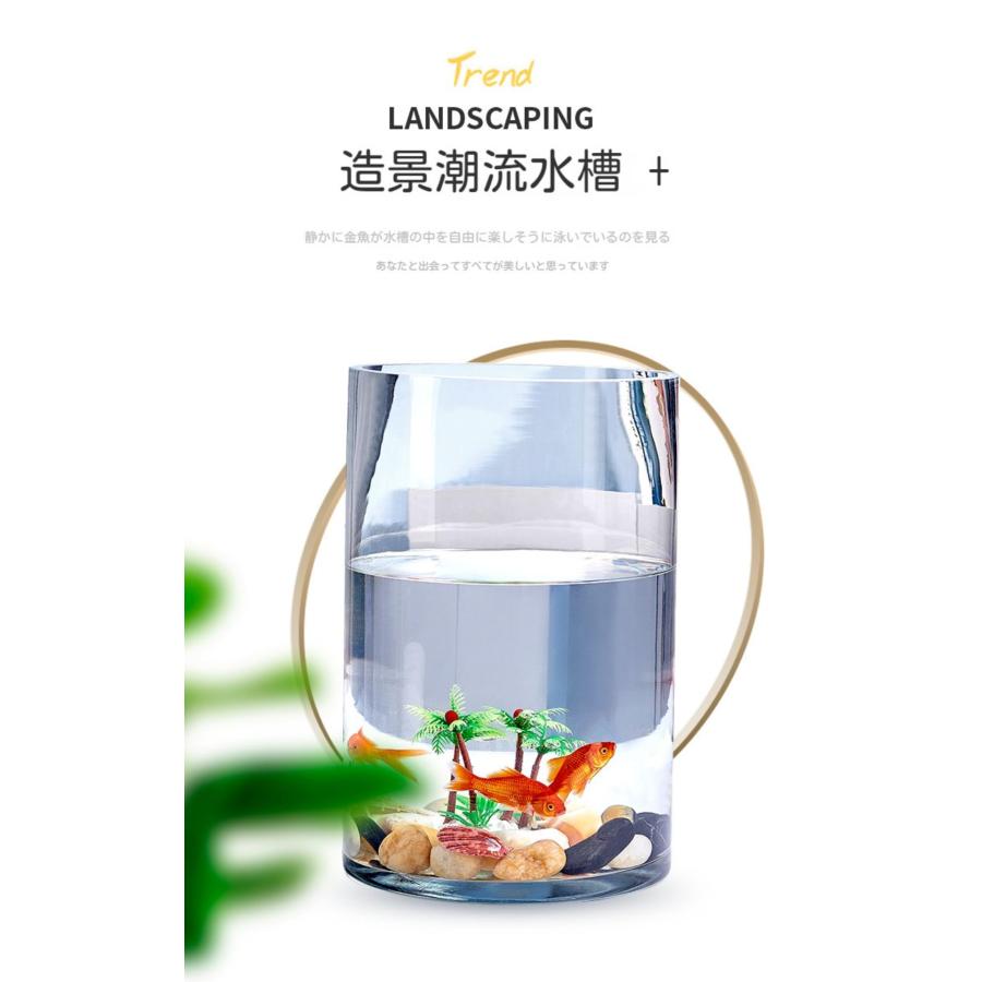 金魚鉢 ミニ魚タンク 水槽 透明花瓶 ガラス製 円筒形の肥厚した円形
