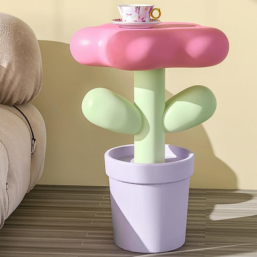 花型サイドテーブル ピンクグリーン クリエイティブチューリップコーヒーエンドテーブル花の形の装飾