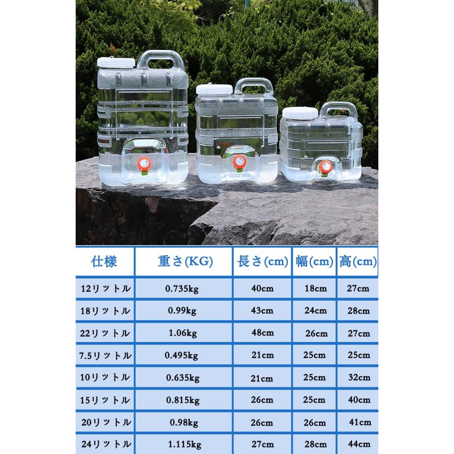 大容量 ウォータータンク 5L-24L ポリタンク 蛇口コック付き 透明 水