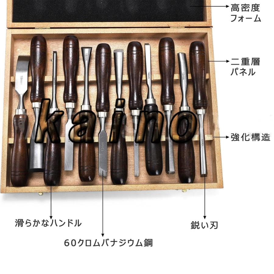 木工DIY用ノミツール 12本組 木工用のみ 木工用彫刻刀専門セット 両面