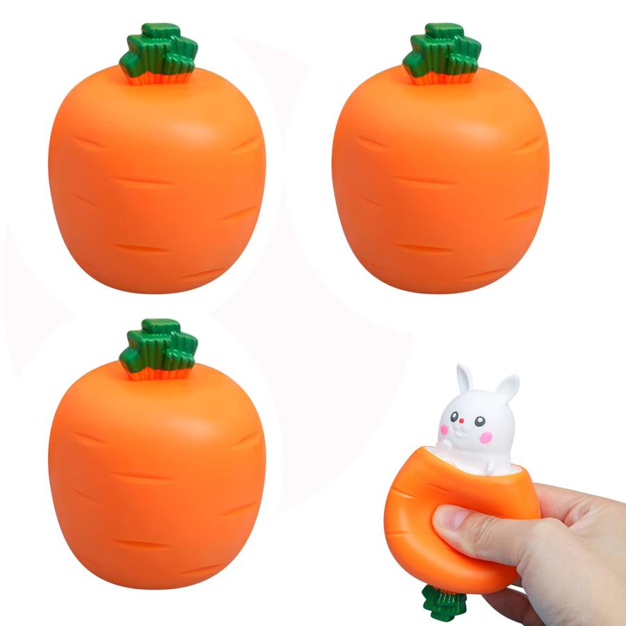 スクイーズ ストレス解消グッズ 動物 3個セット にんじんうさぎ 握る