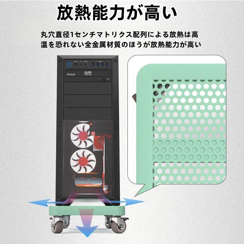 PC収納ボックス CPUスタンド キャスター付き 台車 PCワゴン 金属製PCスタンド PCカート PCラック 360°回転 デスク下 ...
