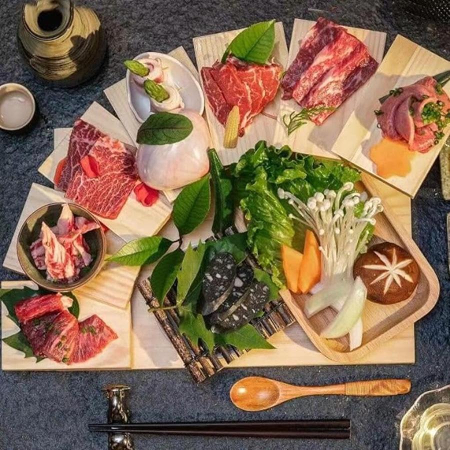 日本の寿司サービングトレ 方形 木製 階段型盛り付けプレート お寿司