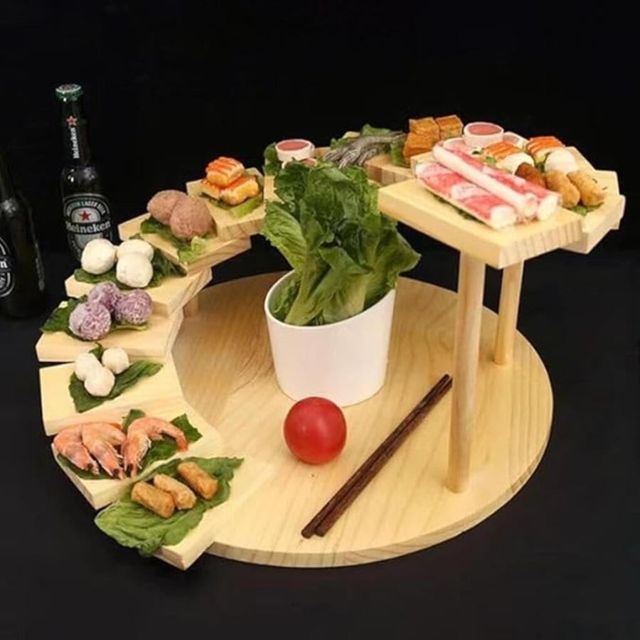 日本の寿司サービングトレ 方形 木製 階段型盛り付けプレート お