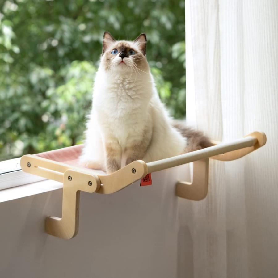 猫 ハンモック 引っ掛ける式 木製 猫窓につけるベッド 動きやすい 調節