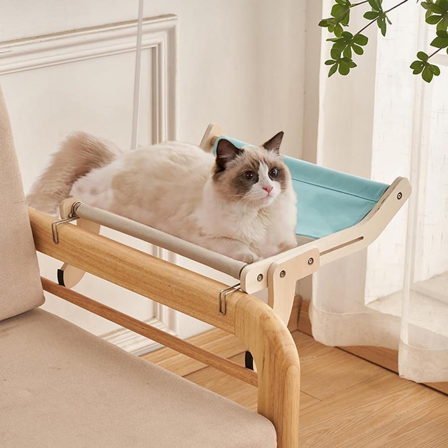 猫 ハンモック 引っ掛ける式 木製 猫窓につけるベッド 動きやすい 調節