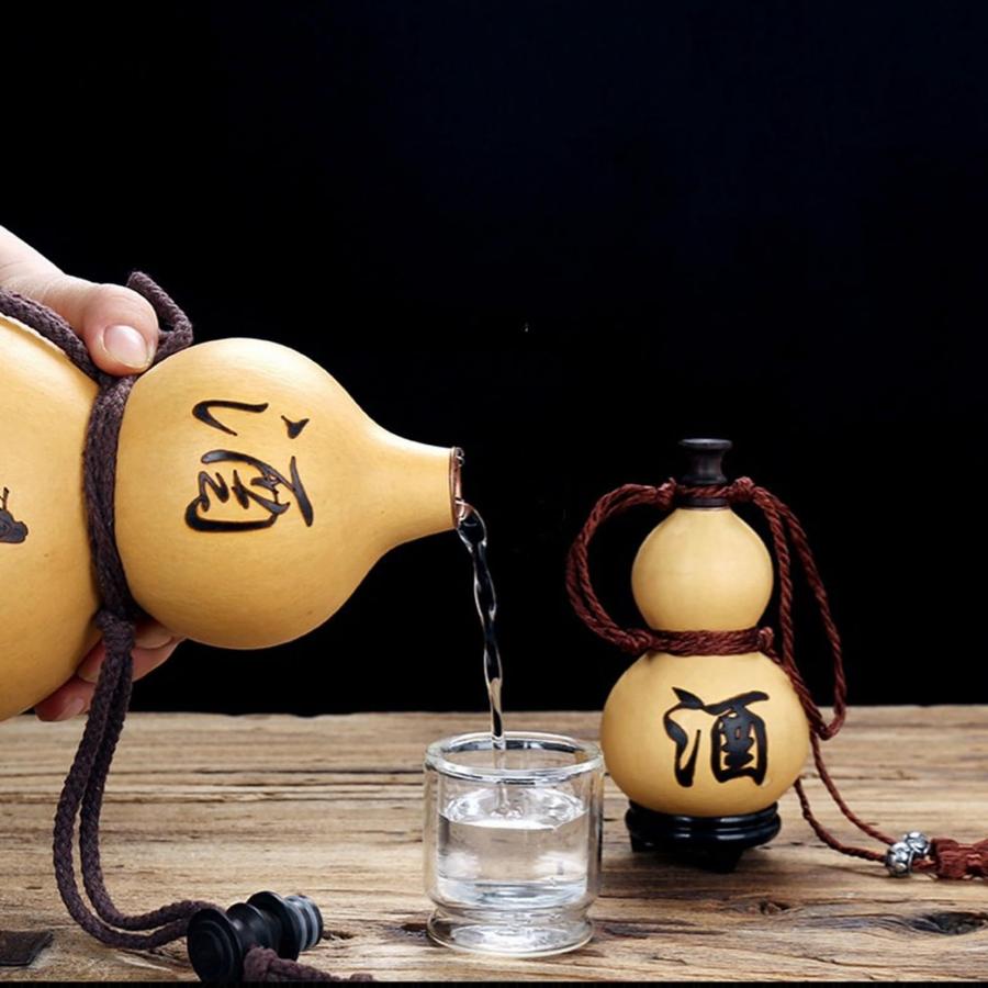 ひょうたん レトロ徳利瓢箪 水筒 自然 蜜蝋抗浸透 ポータブル 清酒