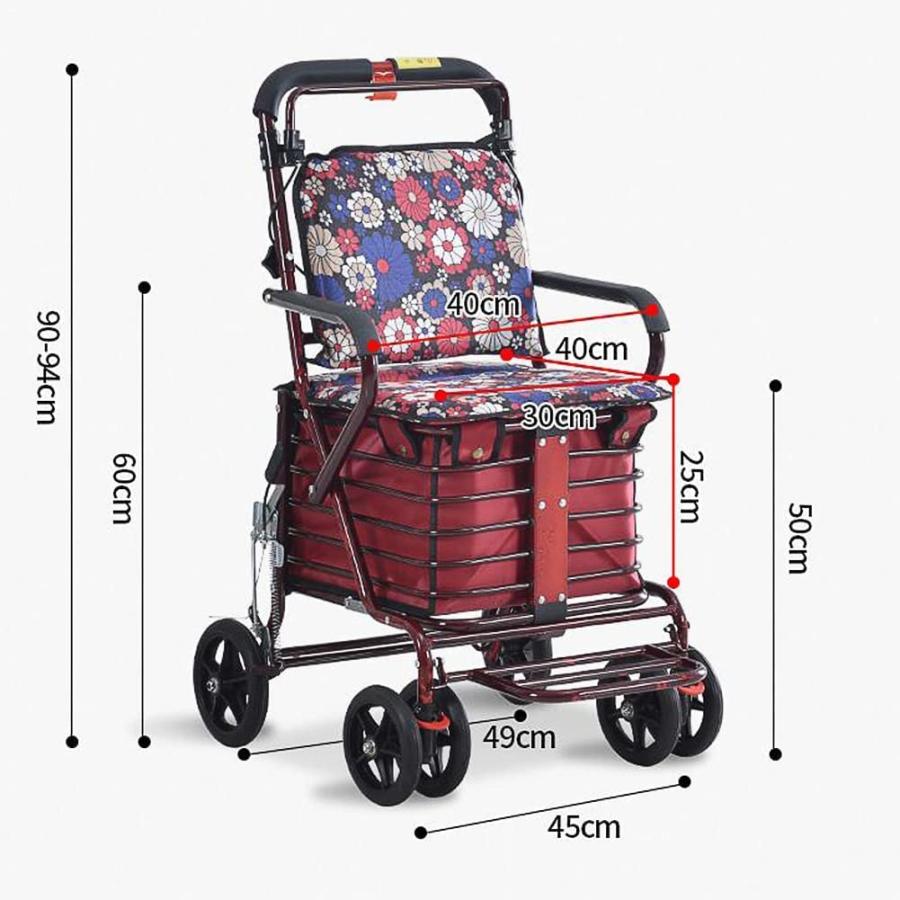 高齢者向けショッピングカート 歩行補助 折り畳み式 四輪歩行車 　9ｋｇ 座れる 軽量 おしゃれ 歩行車 老人用 ショッピングカート 大容量収納