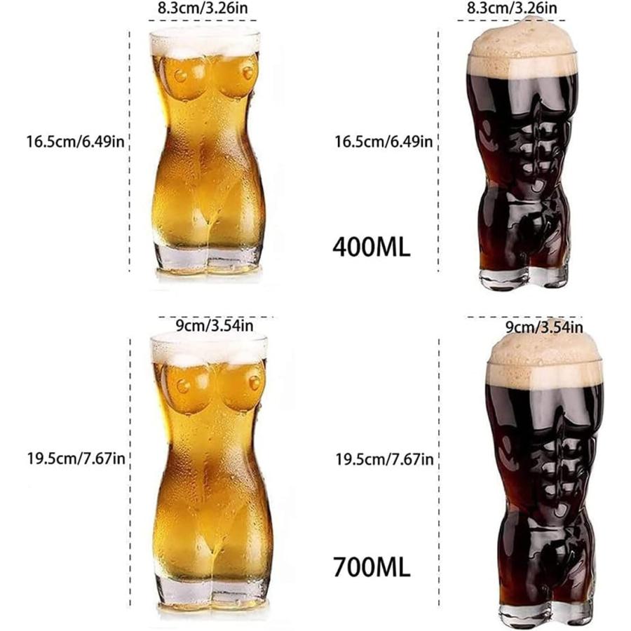 人体カップ 透明ガラス おもしろ食器 400ml/580ml/700mlビールグラス