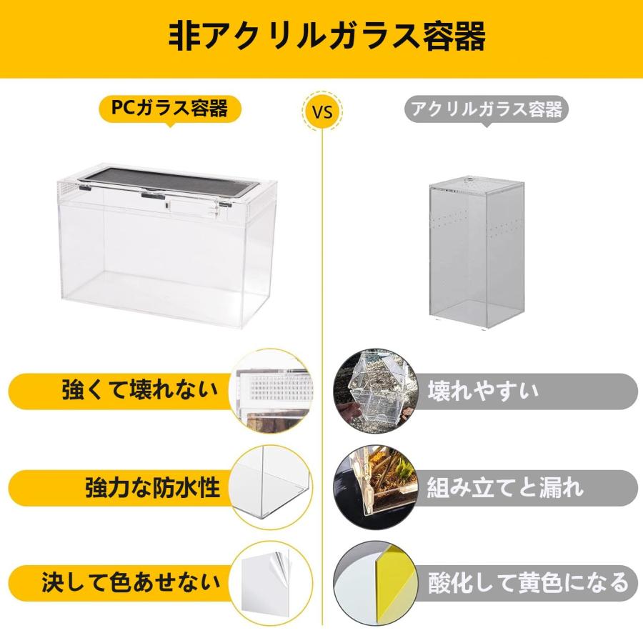 爬虫類用ガラスケージ 爬虫類テラリウムタンク 透明 通気ケージ