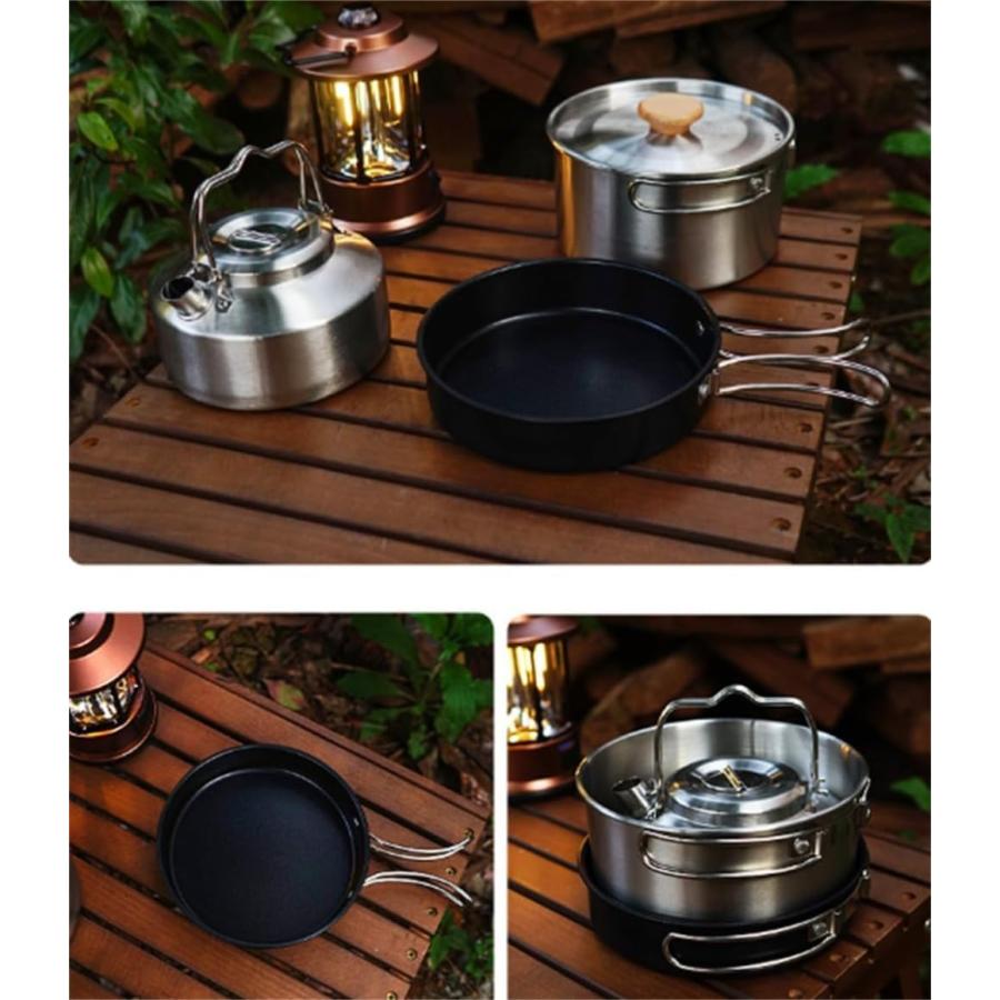 キャンプ クッカーセット クッカー 鍋 ステンレス鋼 調理器具 焦げ付き